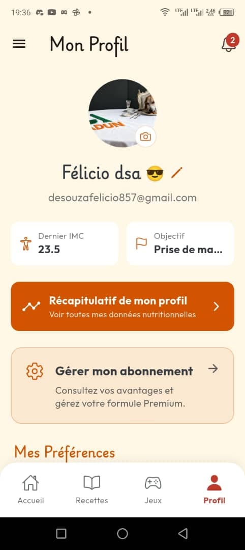Aperçu Adun — interface mobile